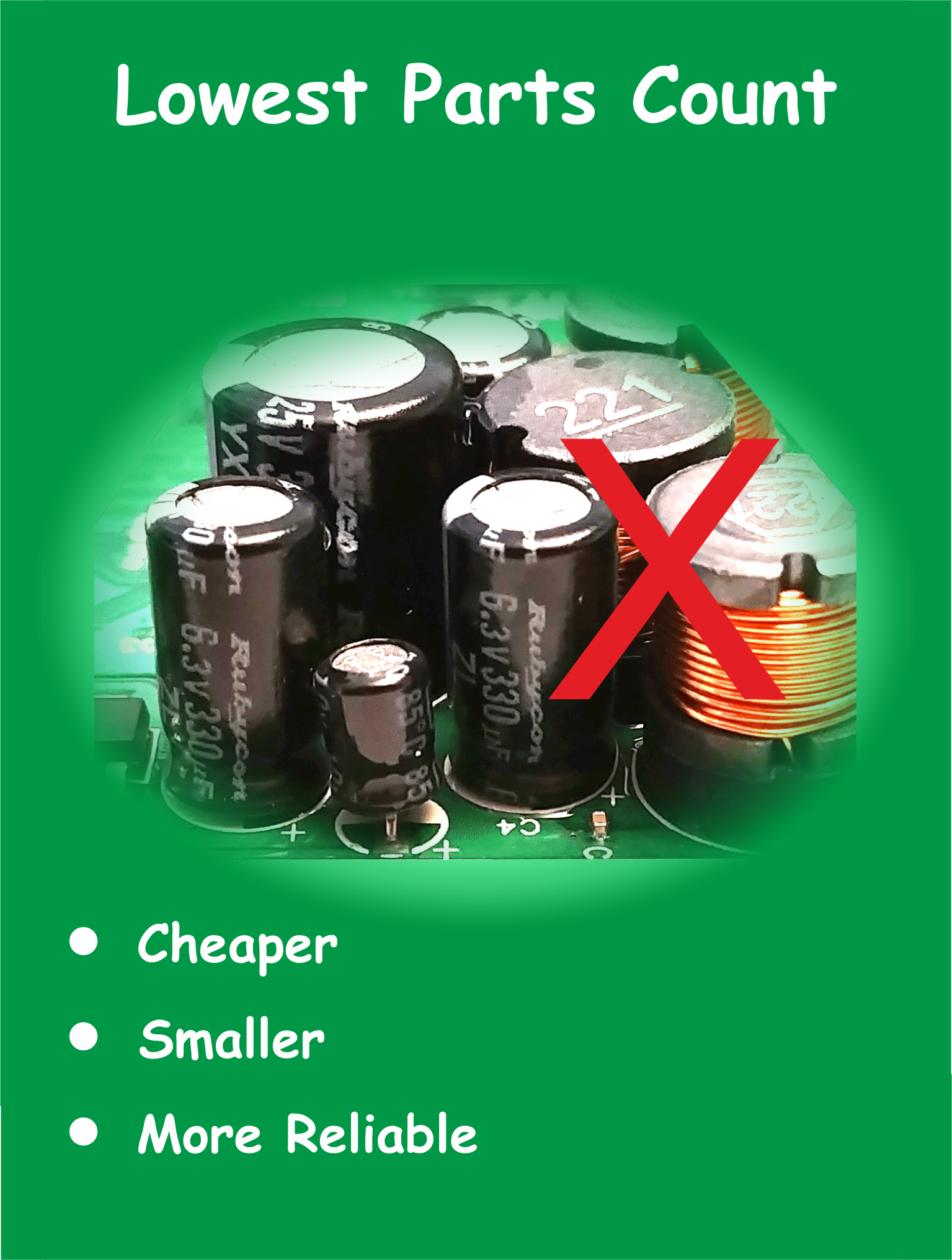 Lowest parts count: cheaper, smaller and more reliable